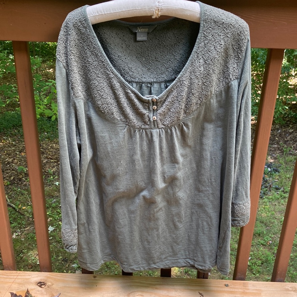 Natural Reflections green shirt with lace
